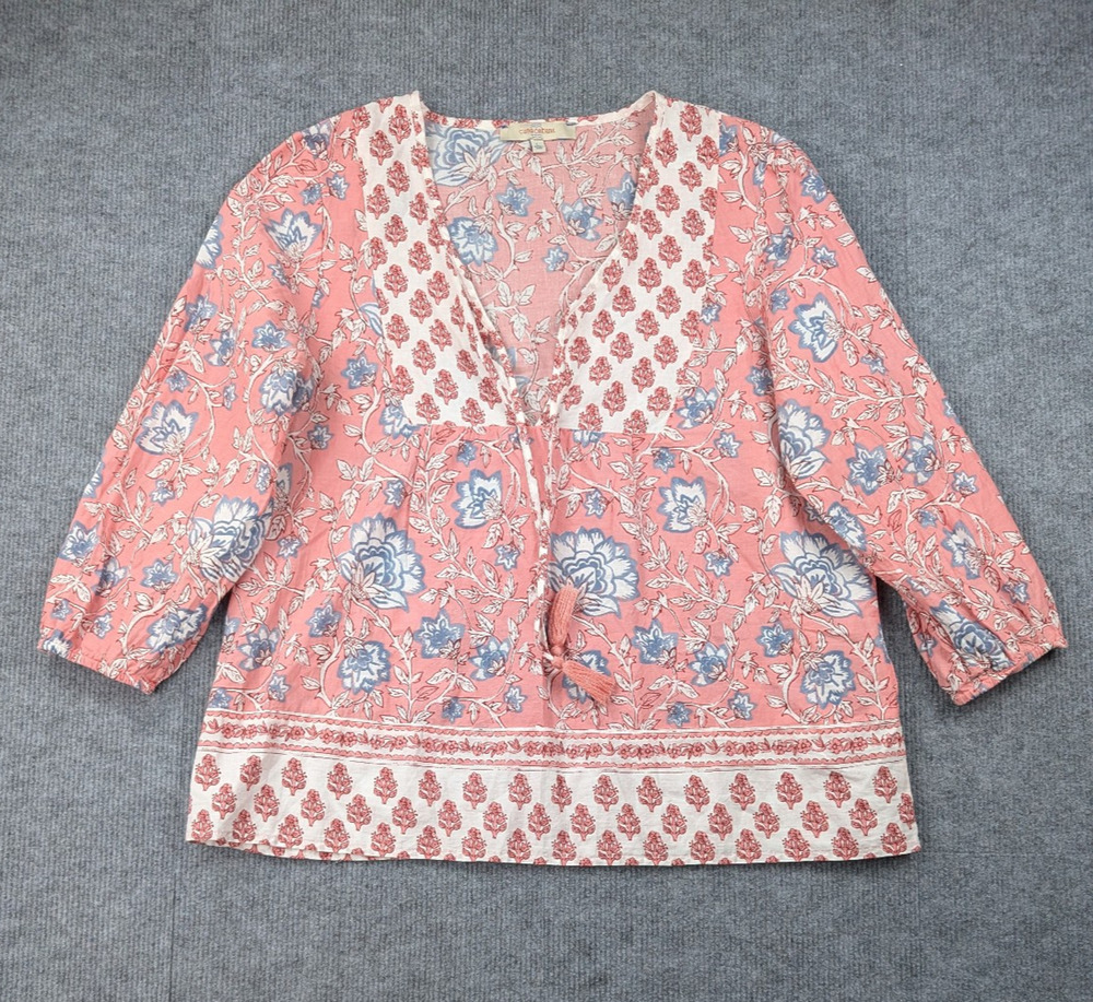 Casa Cabana Blouse Womens Large Peasant Cottage Coastal Cowgirl Boho Cotton